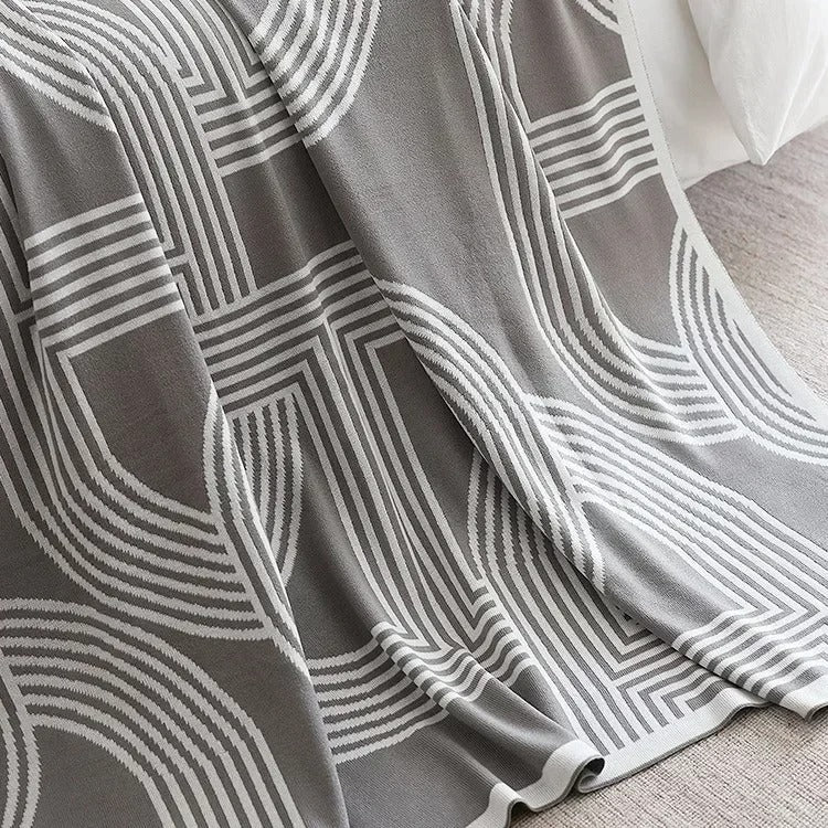 Nordic Geometric Knitted Throw Blanket
