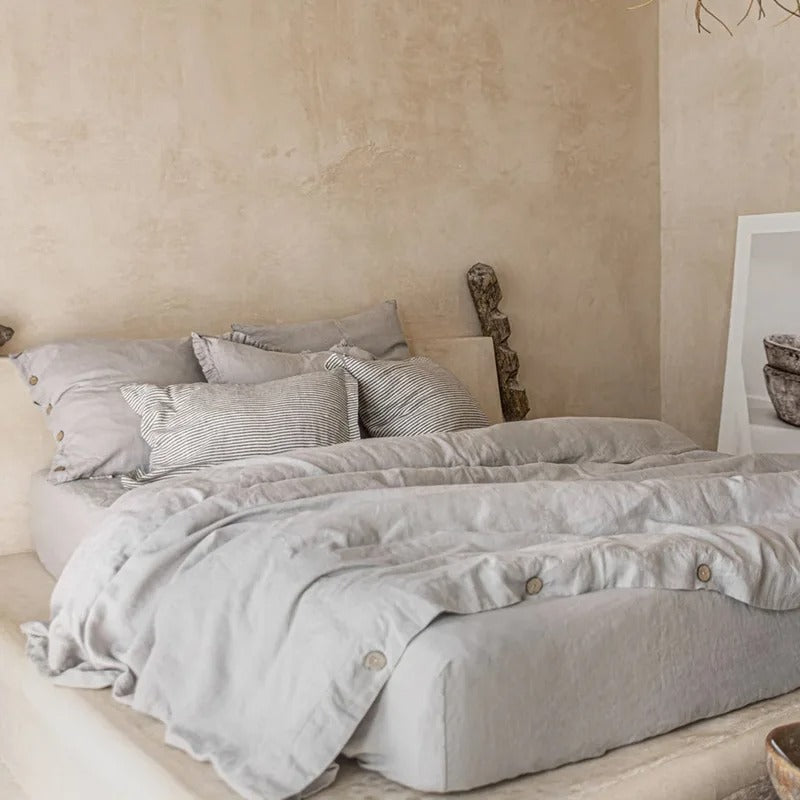 100% Stone-Washed Linen Duvet Cover with 2 Pillowcases
