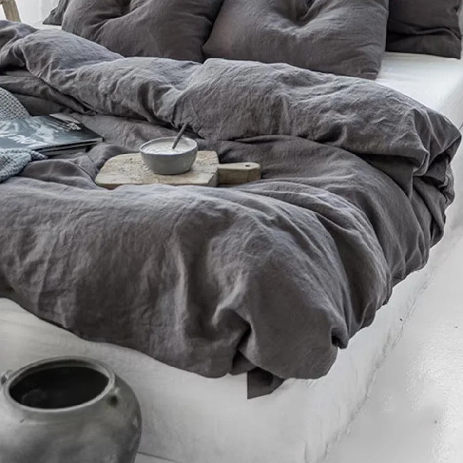 100% Stone-Washed Linen Duvet Cover with 2 Pillowcases
