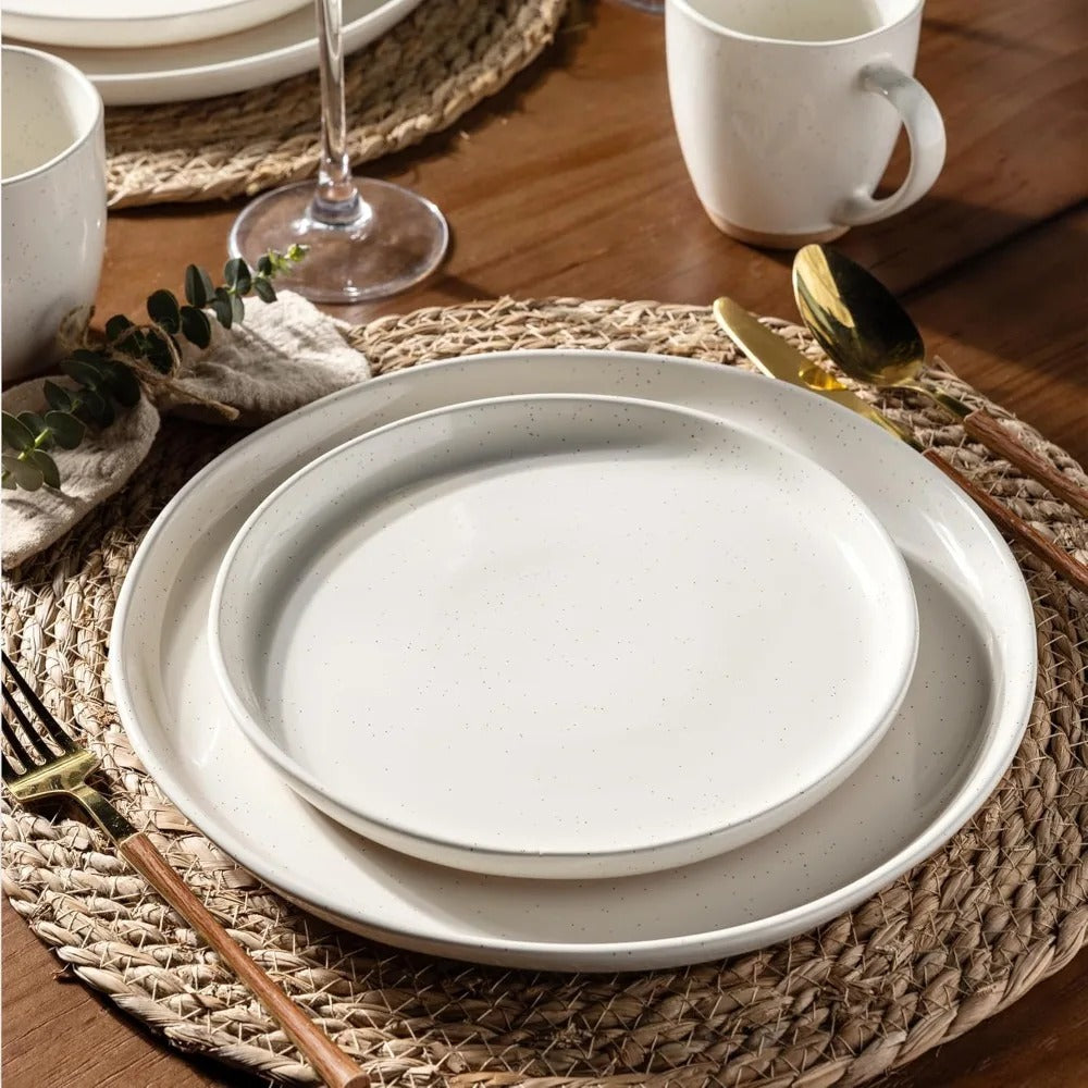 12-Piece Handpainted Stoneware Dinnerware Set for 4 - Light Beige