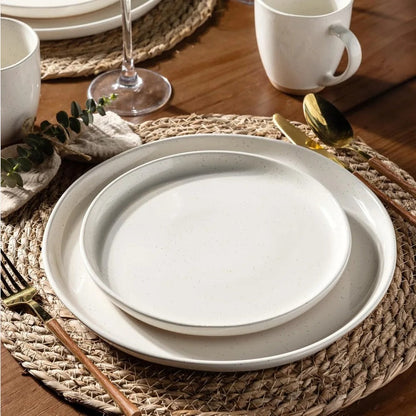 12-Piece Handpainted Stoneware Dinnerware Set for 4 - Light Beige