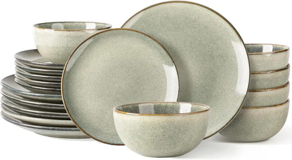 18-Piece Handpainted Stoneware Dinnerware Set for 6 - Sage Green