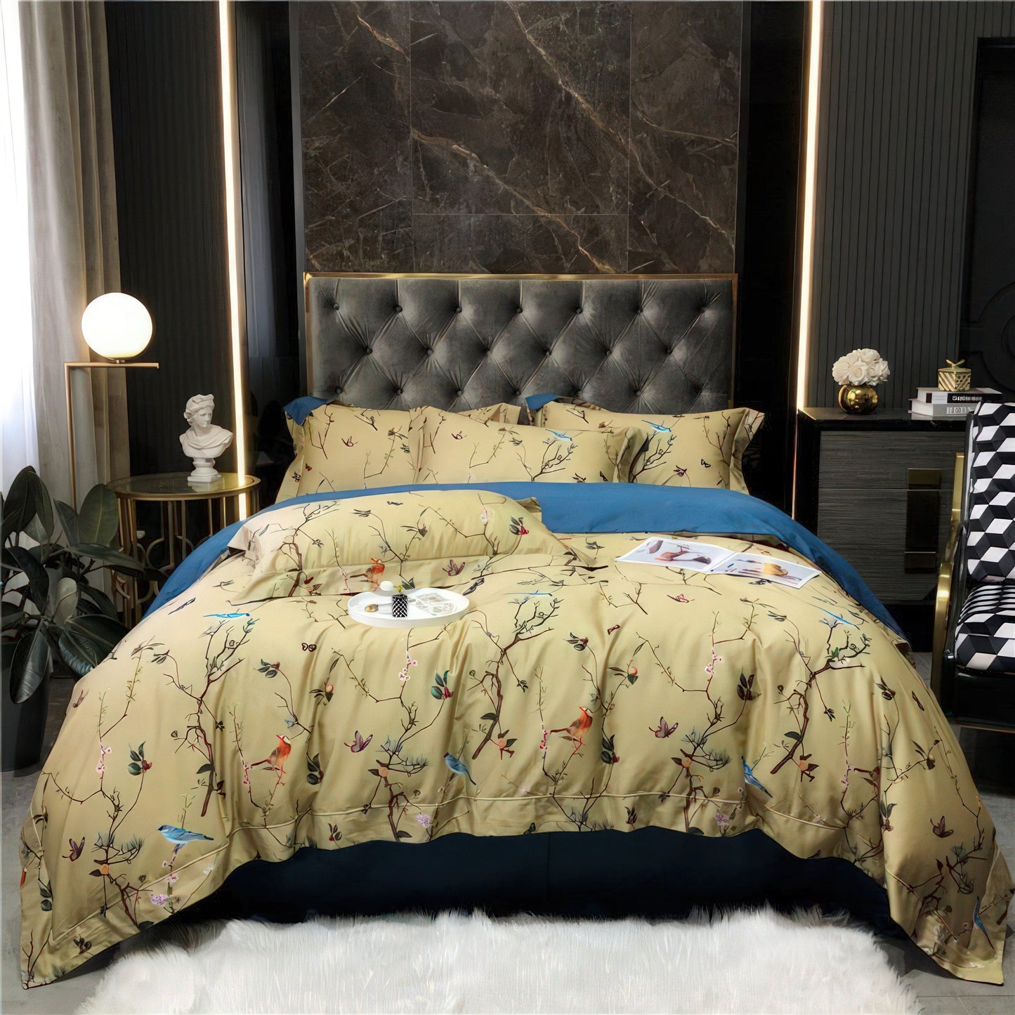 Birds and Flowers Botanical Duvet Cover Set
