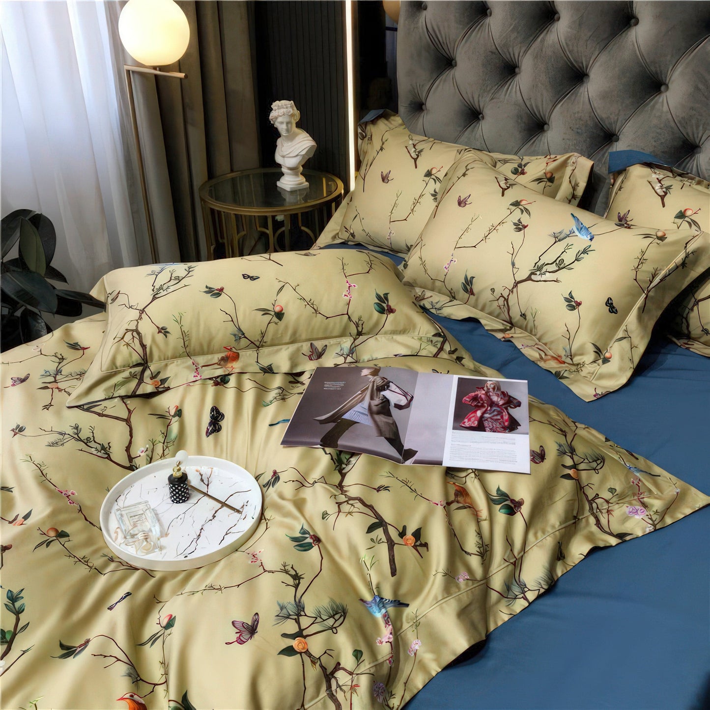 Birds and Flowers Botanical Duvet Cover Set