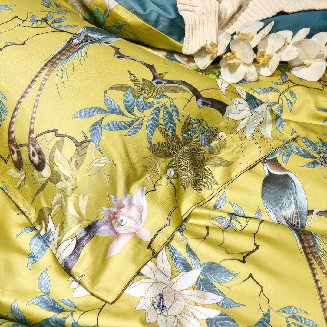 Egyptian Cotton Duvet Cover Set with Bird & Floral Print