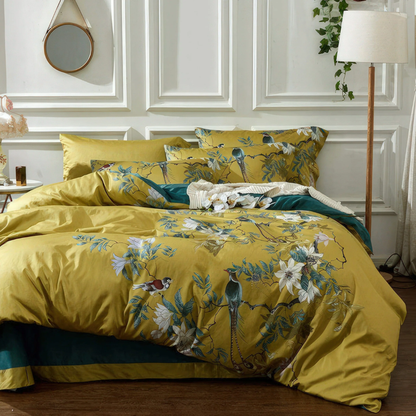 Egyptian Cotton Duvet Cover Set with Bird & Floral Print