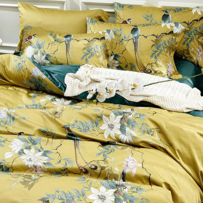 Egyptian Cotton Duvet Cover Set with Bird & Floral Print