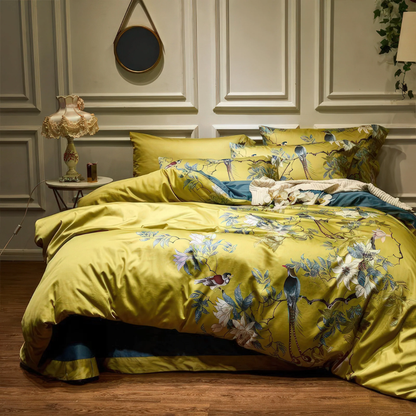 Egyptian Cotton Duvet Cover Set with Bird & Floral Print