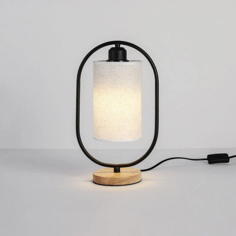 Industrial Style Wooden Bedside Lamp with Metal Accent