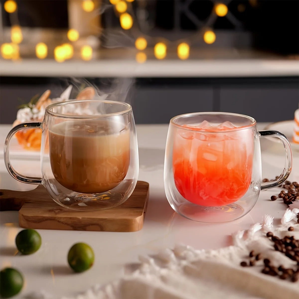 Insulated Double Wall Glass Cups for Latte, Cappuccino, and Tea 2-Pack