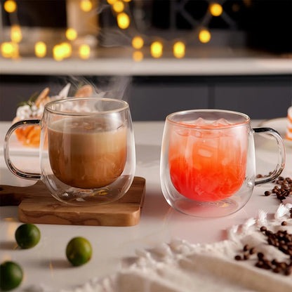 Insulated Double Wall Glass Cups for Latte, Cappuccino, and Tea 2-Pack