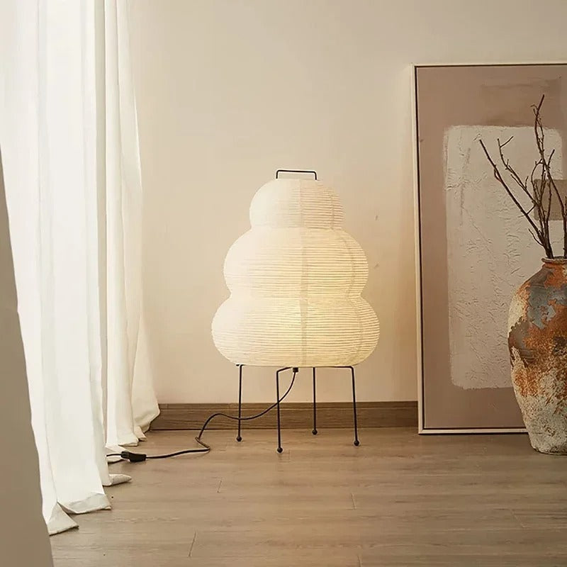 Japanese-Inspired Paper Floor Lamp with Stainless Steel Base