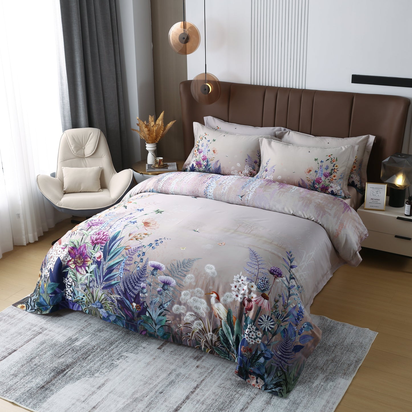 Purple Flowers Lavender Floral Duvet Cover Set
