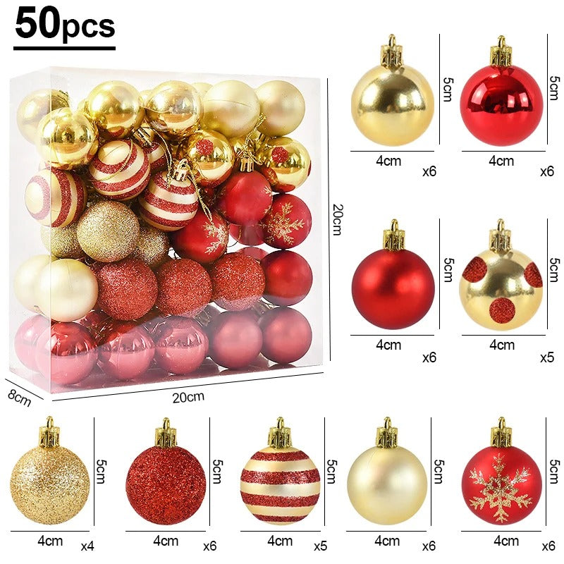 Red & Gold Christmas Ball Ornament 50pcs Set