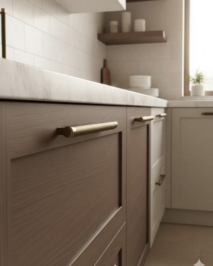 Solid Brass Cabinet Handles with Knurled Texture for Kitchen Cabinets & Drawers - Long