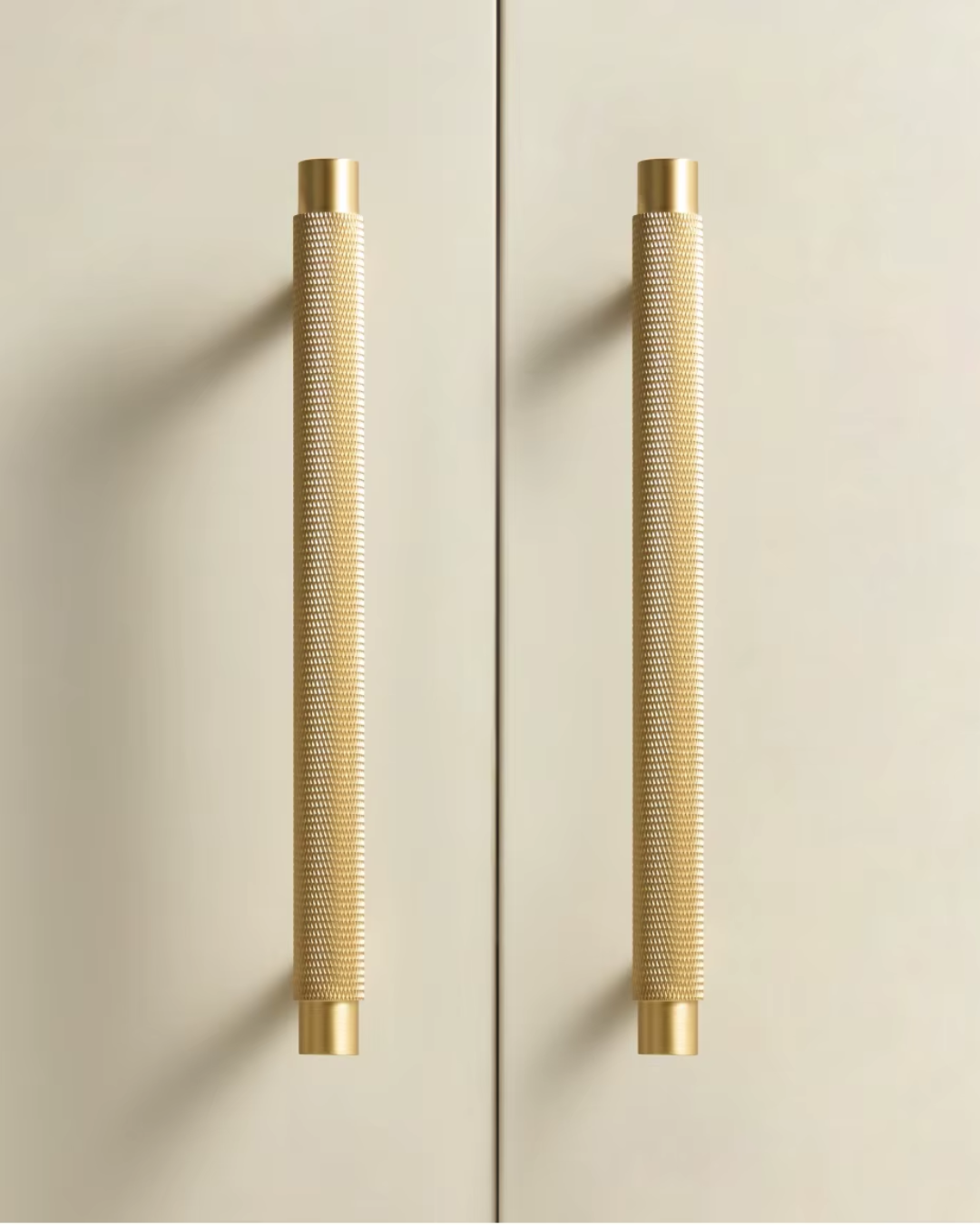 Solid Brass Cabinet Handles with Knurled Texture for Kitchen Cabinets & Drawers - Long