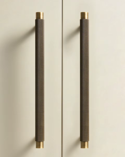 Solid Brass Cabinet Handles with Knurled Texture for Kitchen Cabinets & Drawers - Long