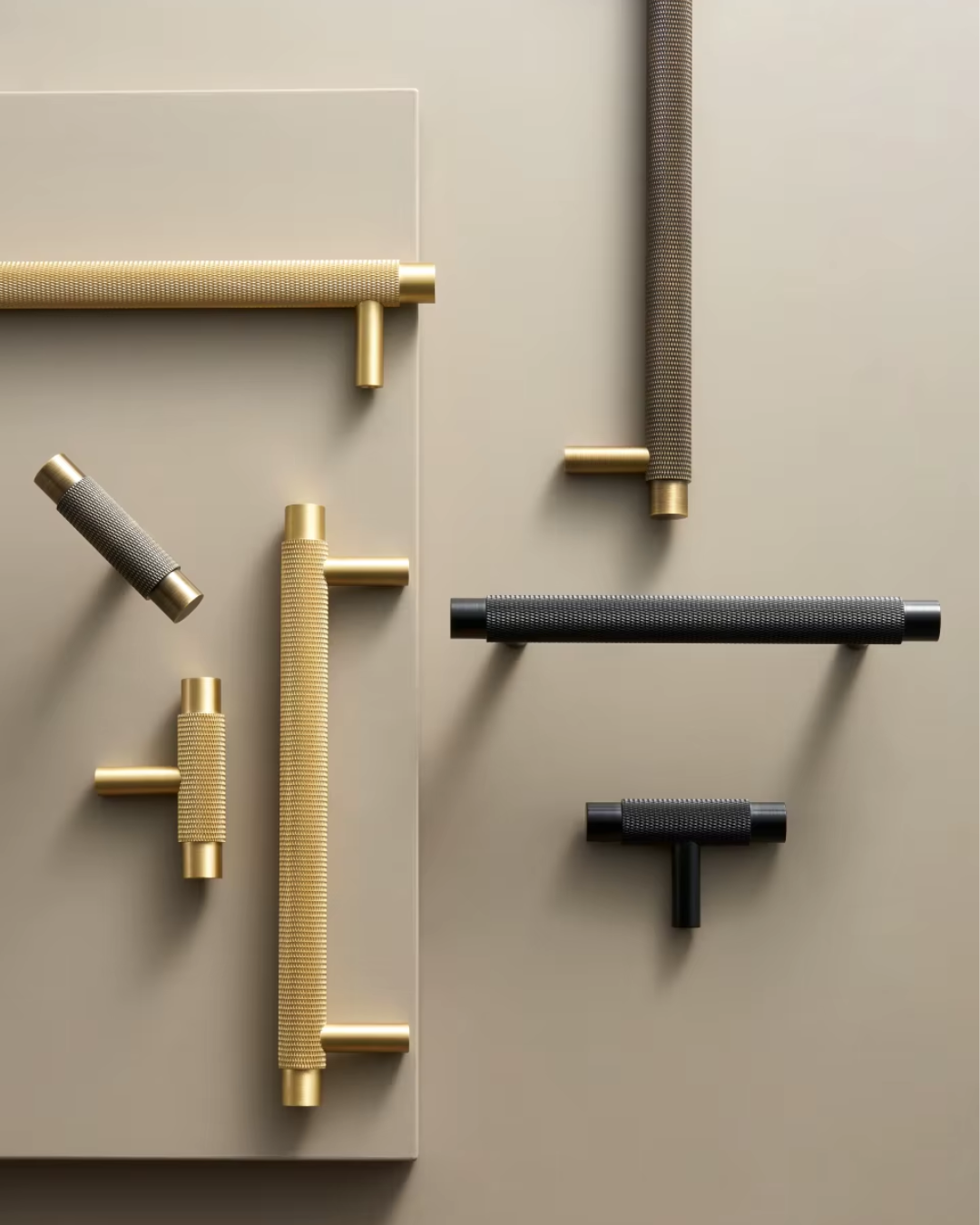 Solid Brass Cabinet Handles with Knurled Texture for Kitchen Cabinets & Drawers - Long