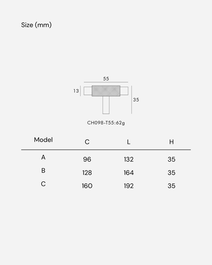 Solid T-Bar Cabinet Handles with Knurled Texture for Kitchen Cabinets & Drawers - Short