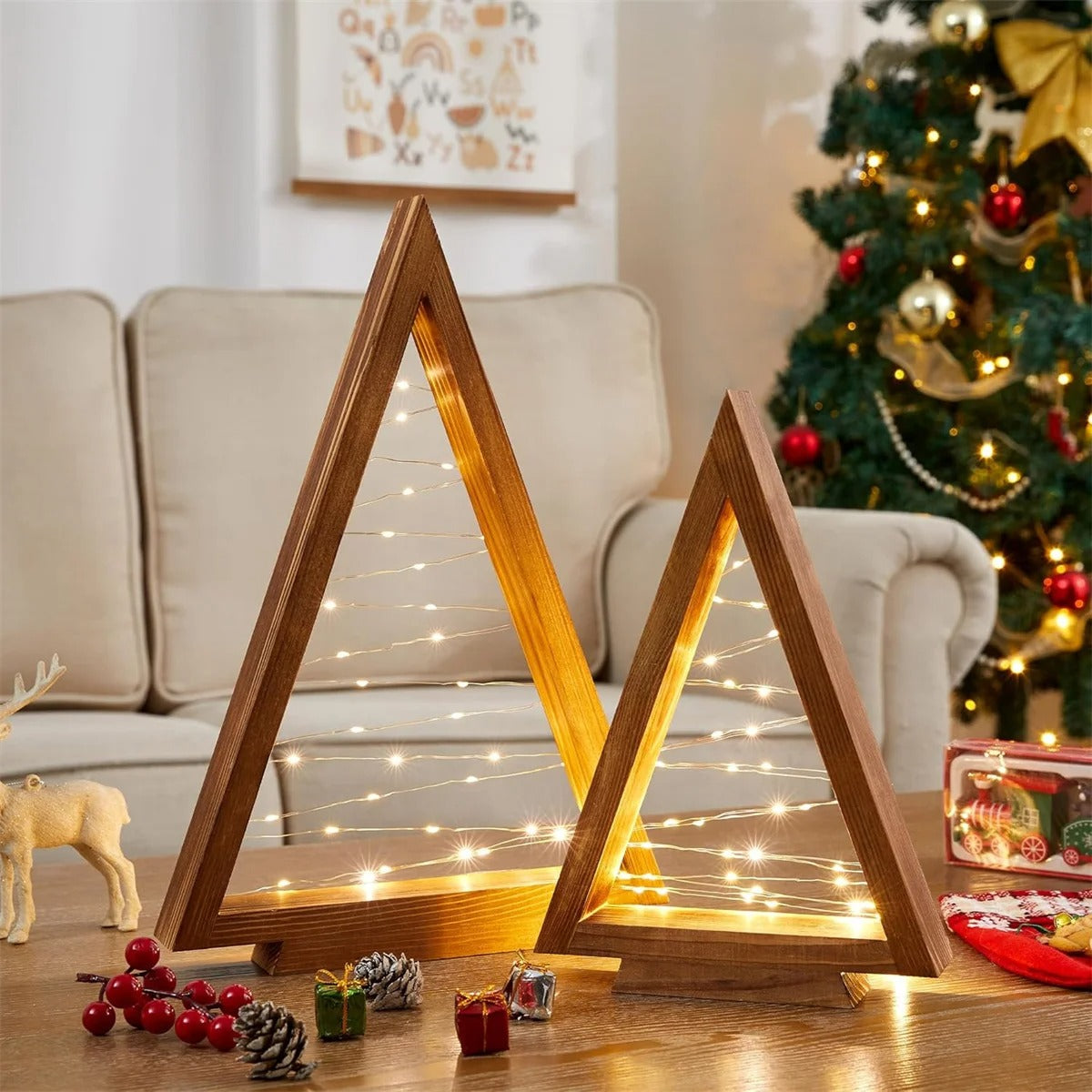 Wooden Christmas Advent Tree with Lights