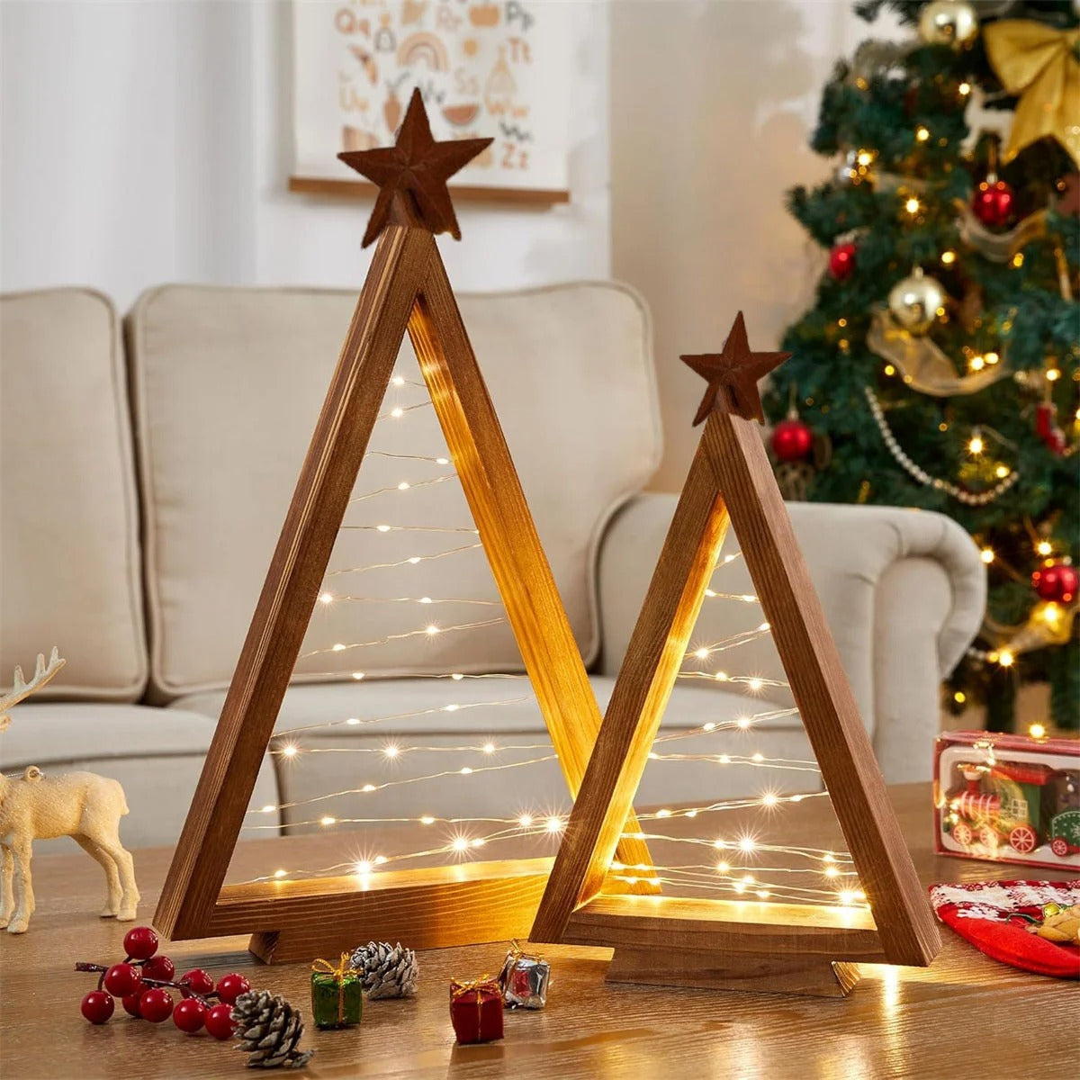 Wooden Christmas Advent Tree with Lights